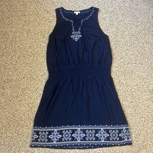 J Jill Womens Sleeveless Dress Size M Blue Boho Cross Stitch Beach Hippie Blum